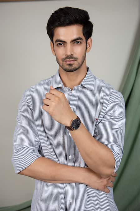 The MeN'S Kompany_Grey Cotton Striped Shirt _Online_at_Aza_Fashions