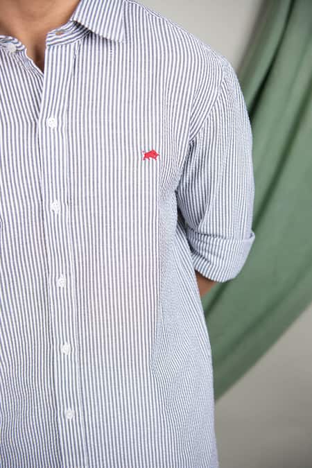 Shop_The MeN'S Kompany_Grey Cotton Striped Shirt _Online_at_Aza_Fashions