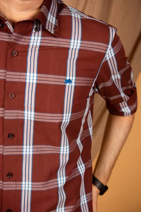 The MeN'S Kompany_Maroon Cotton Checkered Shirt _Online_at_Aza_Fashions