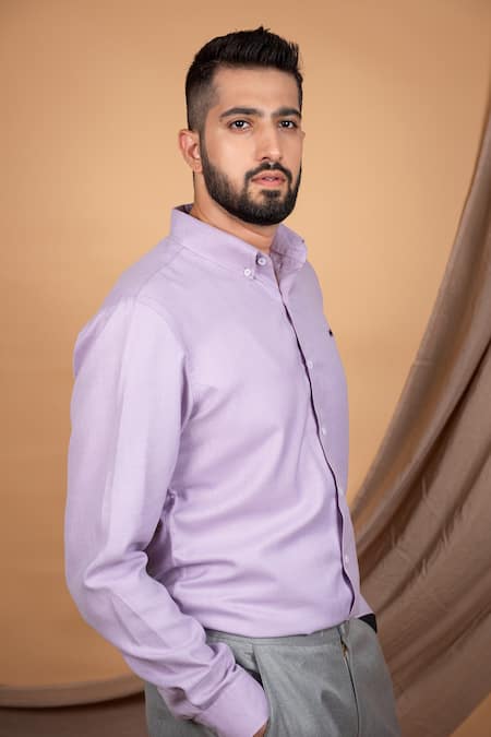 The MeN'S Kompany Purple Poplin Cuff Sleeve Shirt Online at Aza Fashions The MeN'S Kompany_Purple Poplin Cuff Sleeve Shirt _Online_at_Aza_Fashions