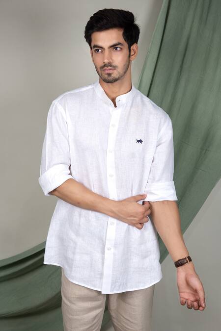 The MeN'S Kompany_White Linen Shirt _Online_at_Aza_Fashions
