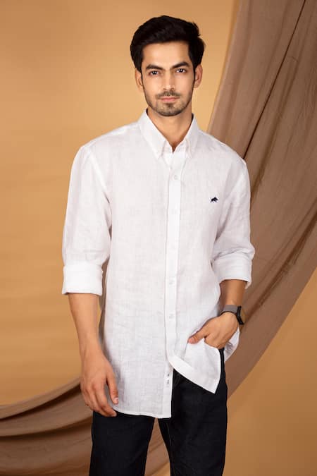 The MeN'S Kompany White Linen Shirt Online at Aza Fashions The MeN'S Kompany_White Linen Shirt _Online_at_Aza_Fashions