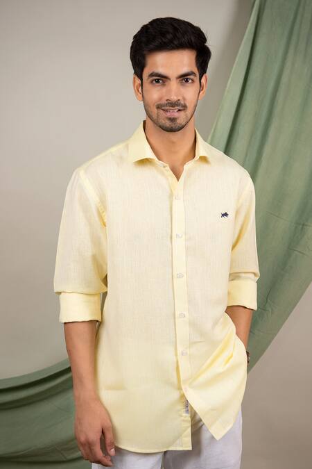 The MeN'S Kompany Yellow Linen Shirt Online at Aza Fashions The MeN'S Kompany_Yellow Linen Shirt _Online_at_Aza_Fashions