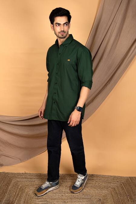 The MeN'S Kompany Green Cotton Shirt Online at Aza Fashions The MeN'S Kompany_Green Cotton Shirt _Online_at_Aza_Fashions