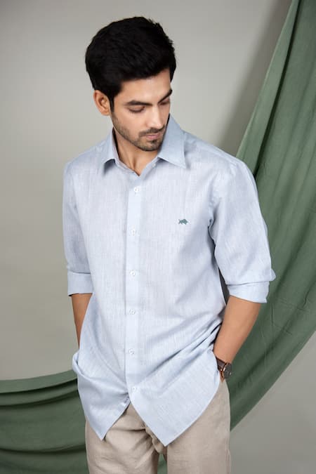 The MeN'S Kompany Blue Cotton Shirt Online at Aza Fashions The MeN'S Kompany_Blue Cotton Shirt _Online_at_Aza_Fashions