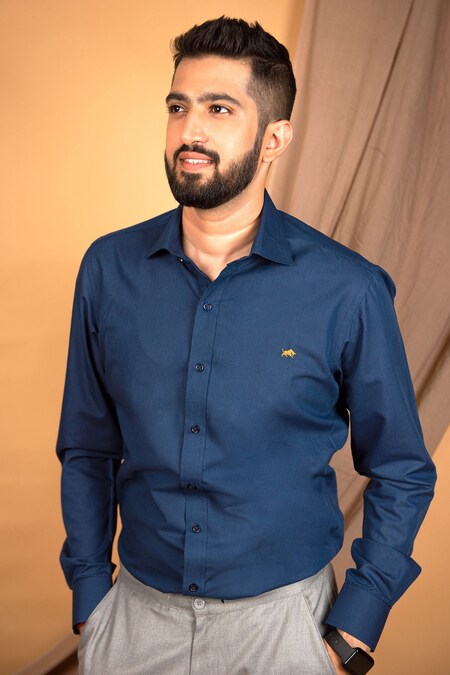 The Men's Kompany Blue Cotton Shirt 