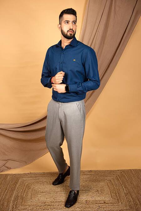 The MeN'S Kompany Blue Cotton Shirt Online at Aza Fashions The MeN'S Kompany_Blue Cotton Shirt _Online_at_Aza_Fashions