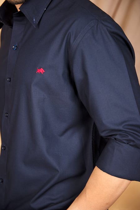 Buy_The MeN'S Kompany_Blue Cotton Shirt _Online_at_Aza_Fashions