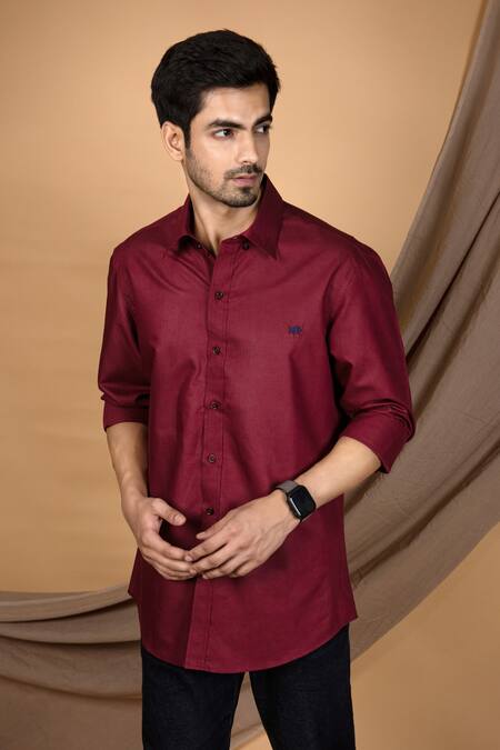 The MeN'S Kompany_Maroon Cotton Shirt _Online_at_Aza_Fashions