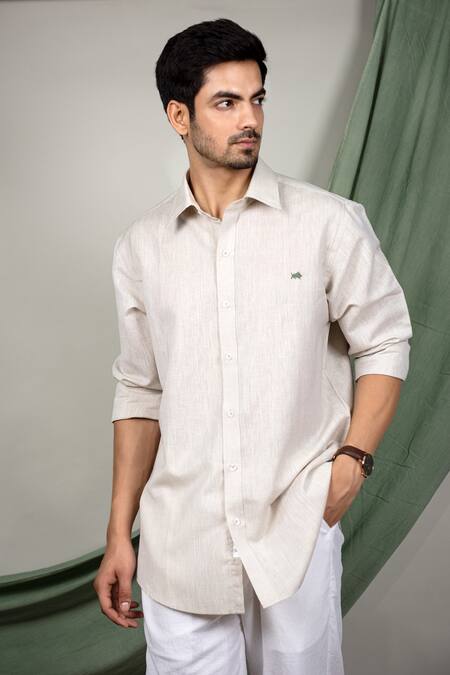 The MeN'S Kompany Beige Linen Cotton Shirt Online at Aza Fashions The MeN'S Kompany_Beige Linen Cotton Shirt _Online_at_Aza_Fashions
