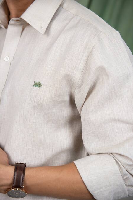 Buy The MeN'S Kompany Beige Linen Cotton Shirt Online at Aza Fashions Buy_The MeN'S Kompany_Beige Linen Cotton Shirt _Online_at_Aza_Fashions