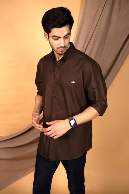 The MeN'S Kompany Brown Cotton Shirt Online at Aza Fashions The MeN'S Kompany_Brown Cotton Shirt _Online_at_Aza_Fashions