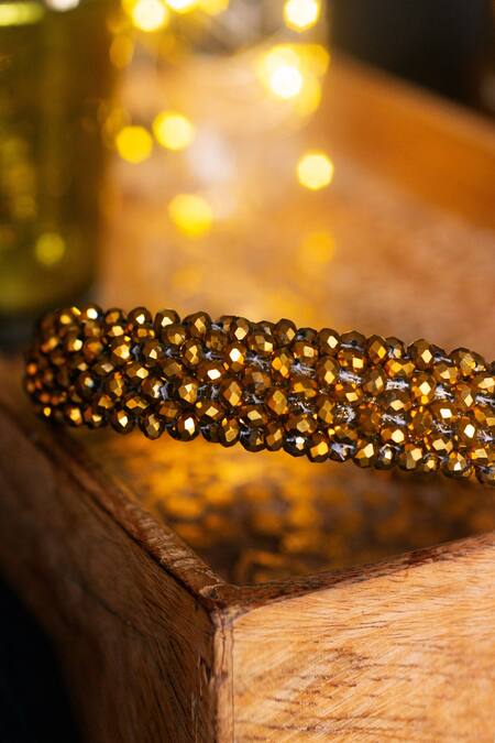 Choko_Gold Embellished Beaded Satin Hair Band _Online_at_Aza_Fashions