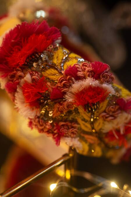 Shop_Choko_Red Embellished Floral Sequin Hairband _Online_at_Aza_Fashions