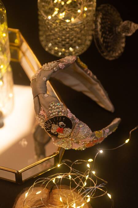Buy_Choko_Gray Embellished Grey Silk Hairband _Online_at_Aza_Fashions
