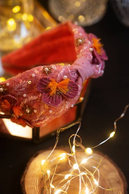 Buy_Choko_Pink Embellished Floral Hairband _Online_at_Aza_Fashions