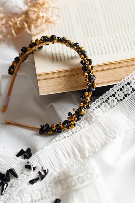 Choko Black Embellished Satin Hair Band 