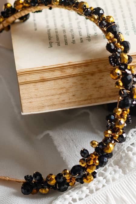 Choko_Black Embellished Satin Hair Band _Online_at_Aza_Fashions