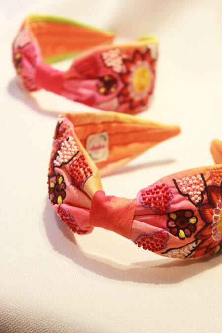 Choko_Red Embroidered Floral Hairband _Online_at_Aza_Fashions
