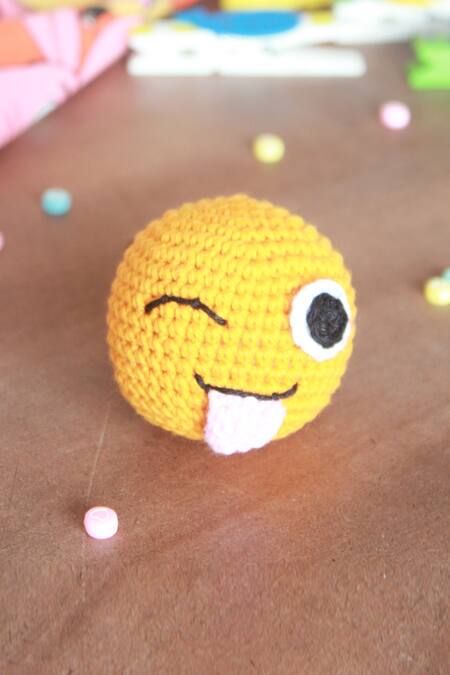 Choko_Yellow Crochet Playful Emoji Hair Tie_Online_at_Aza_Fashions