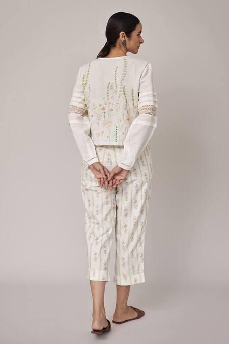 Shop Pallavi Kandoi White 100% Cotton Lace , Thread Round Floral Embroidered Back Shirt at Aza Fashions Shop_Pallavi Kandoi_White 100% Cotton Lace , Thread Round Floral Embroidered Back Shirt_at_Aza_Fashions