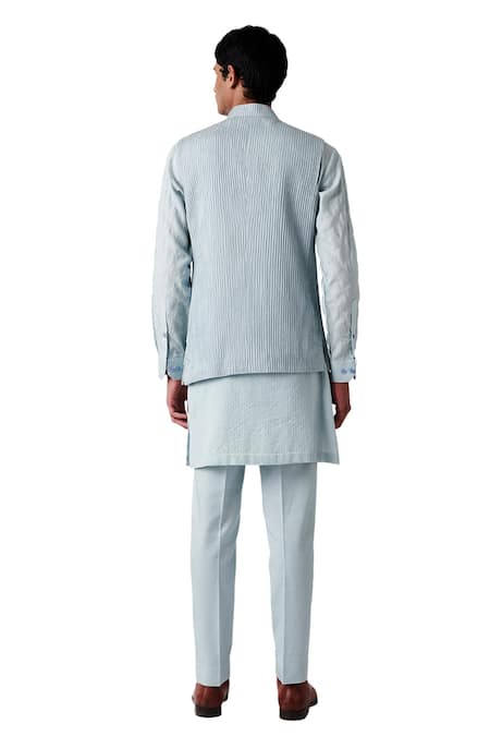 Shop Amaare Blue Raw Silk Floral Embroidered Bundi And Kurta Set at Aza Fashions Shop_Amaare_Blue Raw Silk Floral Embroidered Bundi And Kurta Set _at_Aza_Fashions
