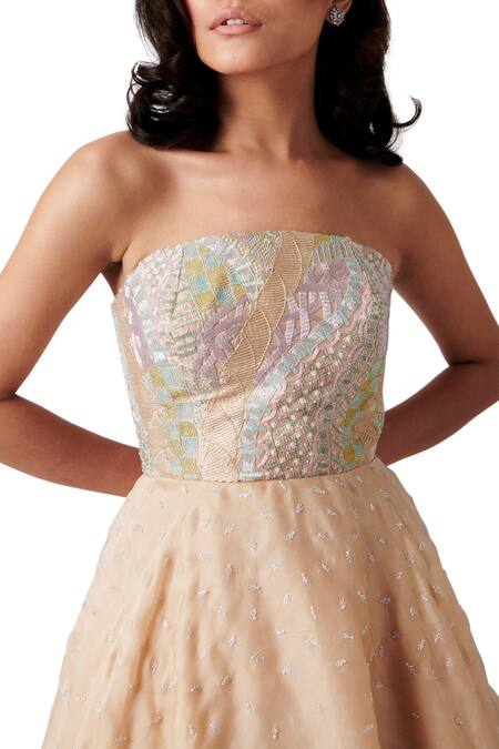 Buy_Amaare_Pink Taffeta Embroidery Geometric Straight Dress _Online_at_Aza_Fashions