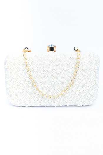 NR By Nidhi Rathi_White Embroidered Pearl Clutch_Online_at_Aza_Fashions