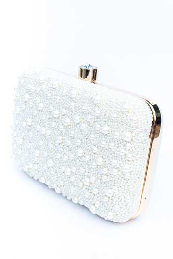 Buy_NR By Nidhi Rathi_White Embroidered Pearl Clutch_Online_at_Aza_Fashions