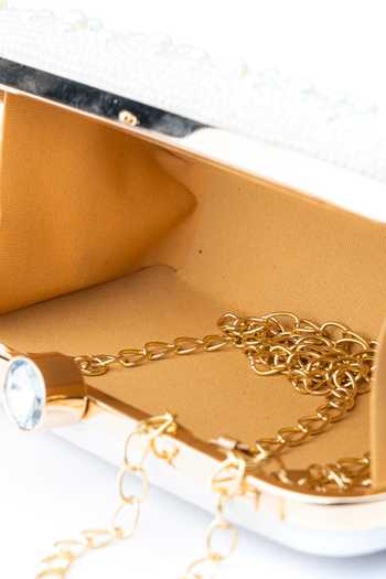 Shop_NR By Nidhi Rathi_White Embroidered Pearl Clutch_Online_at_Aza_Fashions