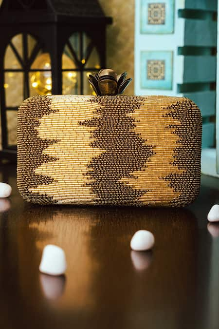 NR BY NIDHI RATHI Brown Embroidered Clutch 