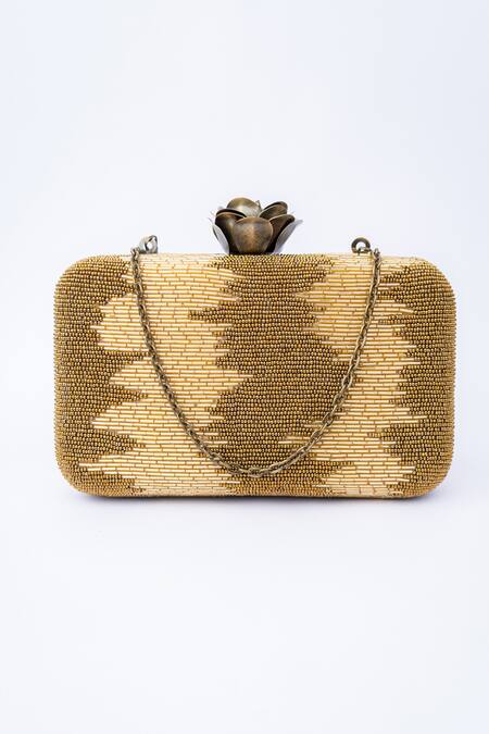 NR By Nidhi Rathi Brown Embroidery Clutch Online at Aza Fashions NR By Nidhi Rathi_Brown Embroidery Clutch _Online_at_Aza_Fashions