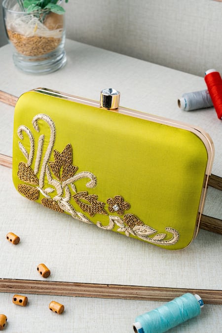 Olive Green Handicraft Beautiful Bling Box Clutch Bag Purse – AMRUT