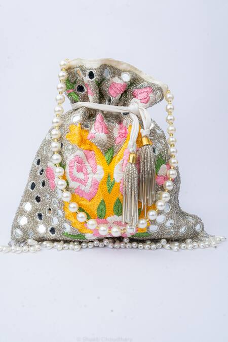 NR By Nidhi Rathi_Multi Color Embroidered Silk Floral Potli_Online_at_Aza_Fashions