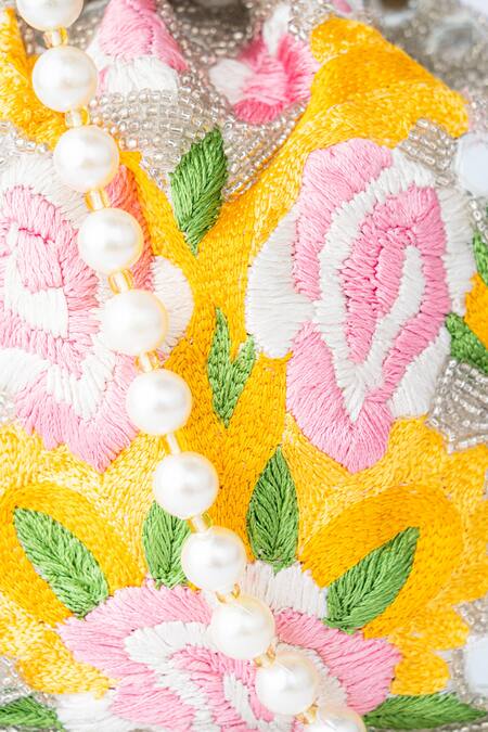 NR By Nidhi Rathi_Multi Color Embroidered Silk Floral Potli_at_Aza_Fashions