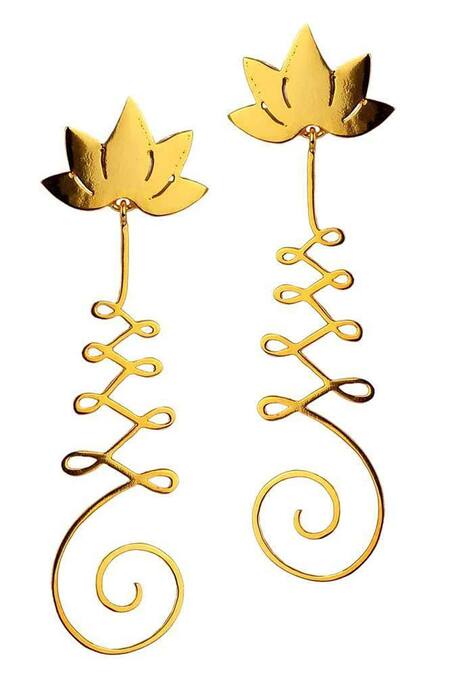 Eina Ahluwalia_Gold Plated Unalome Earrings_Online_at_Aza_Fashions