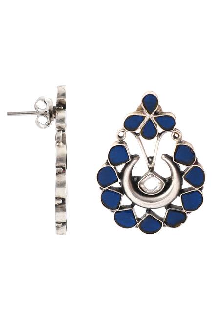 Noor_Blue Diamonds, Stones Kundan Jadau Earrings_Online_at_Aza_Fashions