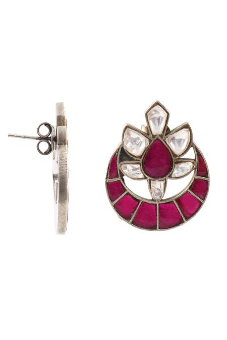 Noor_White Diamonds, Stones Kundan Jadau Embellished Chandbalis_Online_at_Aza_Fashions