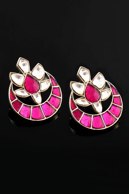 Buy_Noor_White Diamonds, Stones Kundan Jadau Embellished Chandbalis_Online_at_Aza_Fashions