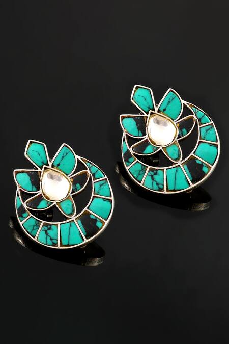 Buy_Noor_Blue Diamonds, Stones Embellished Chandbalis_Online_at_Aza_Fashions