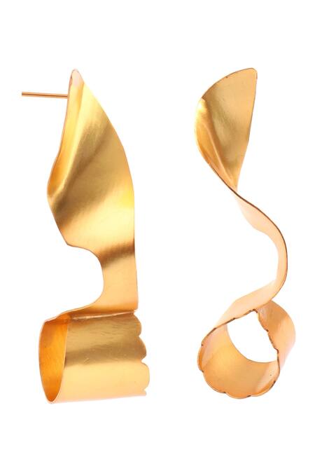 Noor_Gold Plated Uneven Abstract Earrings_Online_at_Aza_Fashions