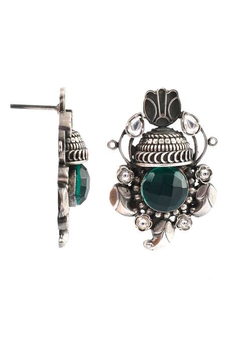 Noor_Silver Plated Stones, Diamonds Kundan Embellished Stud Earrings_Online_at_Aza_Fashions