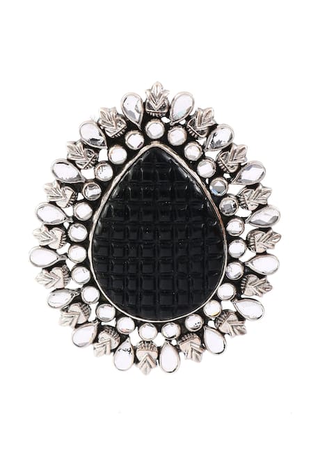 Shop_Noor_Black Stone Tear Drop Shaped Stud Earrings _Online_at_Aza_Fashions