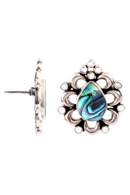 Noor_Silver Plated Metallic Thread Stone Embellished Stud Earrings_Online_at_Aza_Fashions