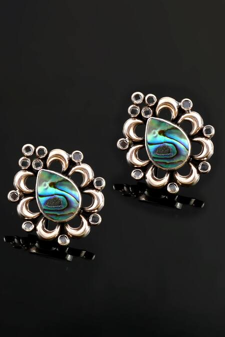 Buy_Noor_Silver Plated Metallic Thread Stone Embellished Stud Earrings_Online_at_Aza_Fashions