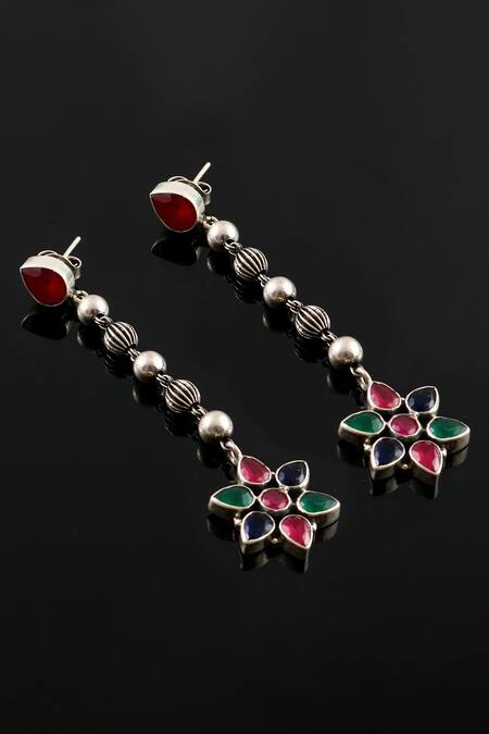 Buy_Noor_Silver Plated Stones Embellished Dangler Earrings_Online_at_Aza_Fashions