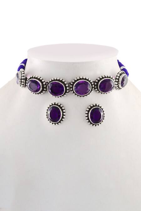 Buy_Noor_Blue Stone Embellished Choker_Online_at_Aza_Fashions
