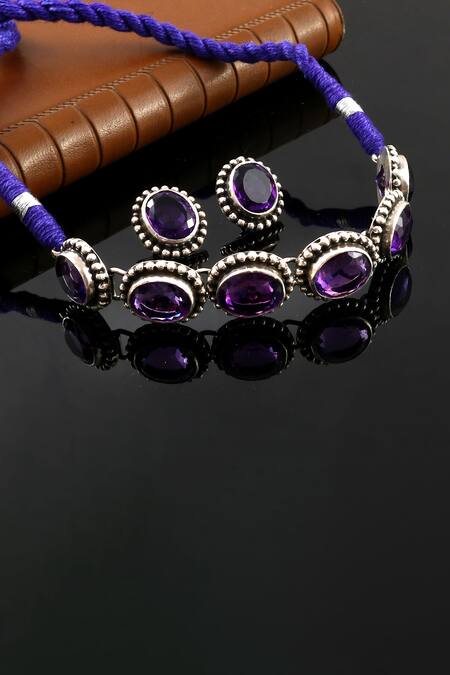 Shop_Noor_Blue Stone Embellished Choker_Online_at_Aza_Fashions