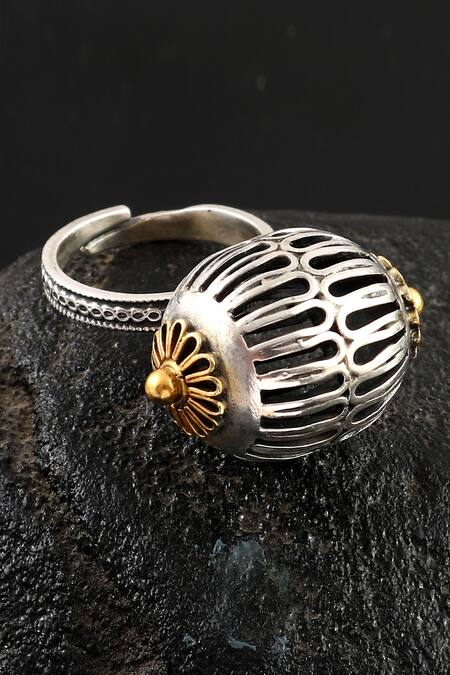 Noor_Gold Plated Rhinestones Handcrafted Ring_Online_at_Aza_Fashions