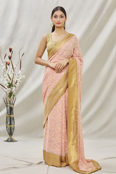 Georgette Stone Work Peach Trendy Saree